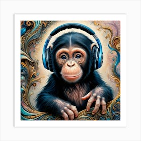 Chimpanzee With Headphones 2 Art Print