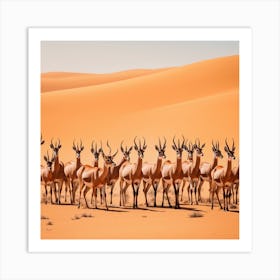 Herd Of Gazelle In The Desert Art Print