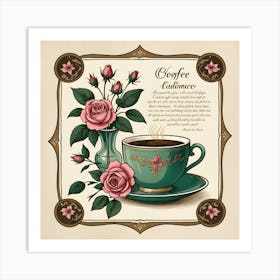 Collage Of Vintage Items A Clock, Book, And Tea Cup, Displayed On A Coffee Corner Wallpaper Design Art Print