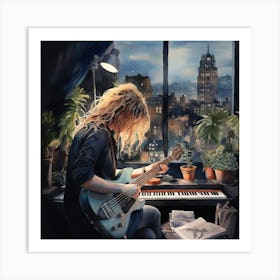 Guitar Player And Piano In New York City Art Print