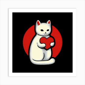 Cat Holding Heart 2 Art Print