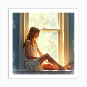 Taylor Swift Sitting By A Window, Watercolor Light Shining Through The Glass Art Print