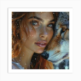 Portrait Of A Woman With A Wolf Art Print