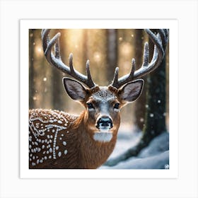 Deer In The Snow 6 Art Print