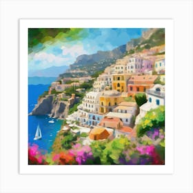 Sunlit Amalfi Impressionistic Seaside Splendor (8) Art Print