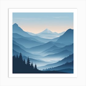 Misty mountains background in blue tone 48 Art Print