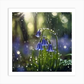 Spring Rain in the Bluebell Wood Art Print