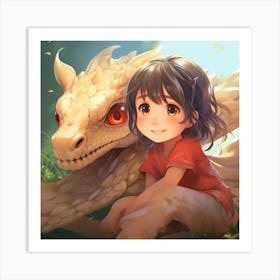 Girl And A Dragon Anime 2 Art Print