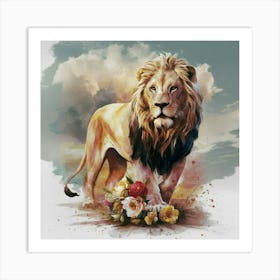 Lion With Flowers 3 Art Print