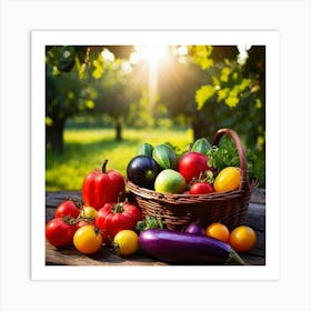 Basket Of Ripe Fresh Farm Harvest Overflowing With Assorted Vegetables And Fruits Vibrant Purple E (6) Art Print