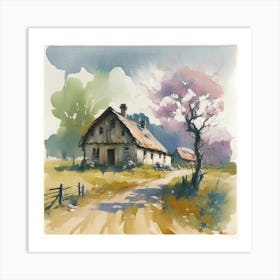 Watercolor Of A Country House Art Print