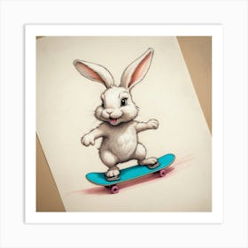 Bunny On Skateboard 4 Art Print