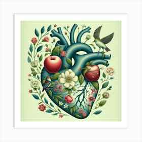 Heart With Birds And Flowers Art Print