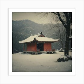 Asian Pagoda In Snow 1 Art Print