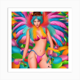Colorful Girl In Bikini Art Print
