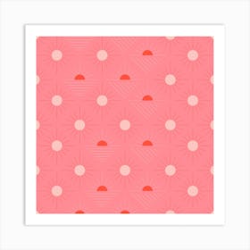 Geometric Pattern With Light Pink And Orange Sunshine On Pink Square Art Print