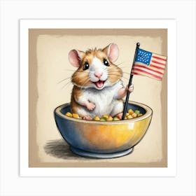 Hamster With American Flag 1 Art Print