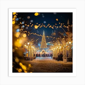 Christmas Lights In The Snow 1 Art Print