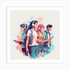 Young People Listening To Music Art Print