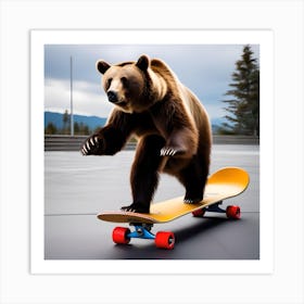 SKATEBOARDING BROWN BEAR Art Print