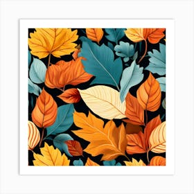 Autumn Leaves Seamless Pattern 15 Art Print