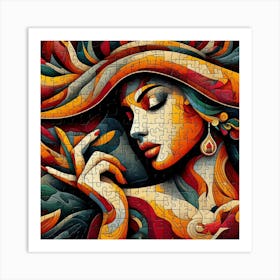 Abstract Puzzle Art Woman in a Hat Art Print