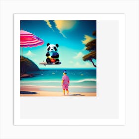 FLYING PANDA BEAR ON SURFBOARD Art Print
