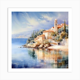 AI Azure Serenity: Timeless Mediterranean Art Print