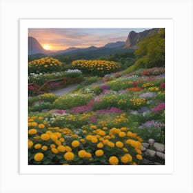 Sunset In The Garden Art Print