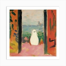 Open Window With A Ghost, Matisse Style, Spooky Halloween Square 0 Art Print