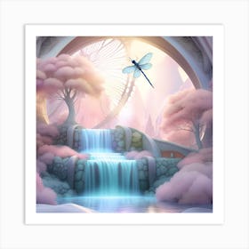 Dragonfly In A Waterfall Art Print