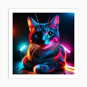 Neon Cat Art Print