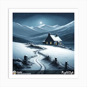 Snowy Scottish cottage Art Print