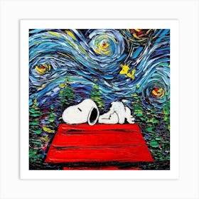 dog sleep house Vincent Van Gogh S Starry Night Parody Art Print