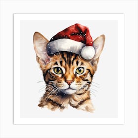 Bengal Cat In Santa Hat 6 Art Print