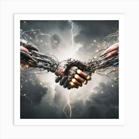 Robots Shaking Hands Art Print