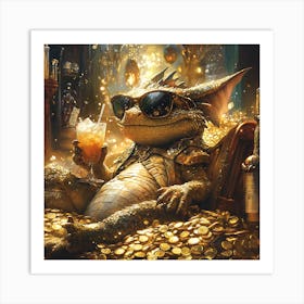 Cool Dragon Lounging on Gold Background 10 Art Print