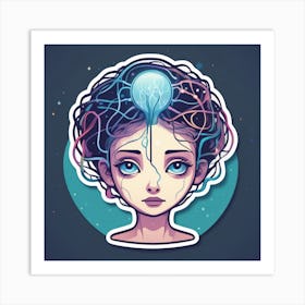 Girl With A Light Bulb In Her Head Art Print