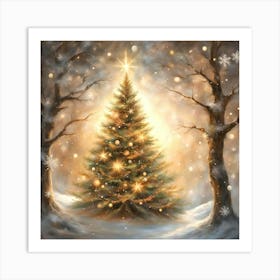 Christmas Tree In The Snow 1 Art Print