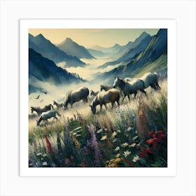 Horses In The Mountains Art Print