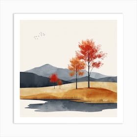 Autumn Landscape Watercolor Painting Art Print