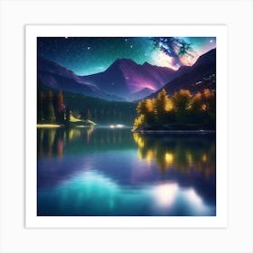 Mountain Lake With Stars Art Print