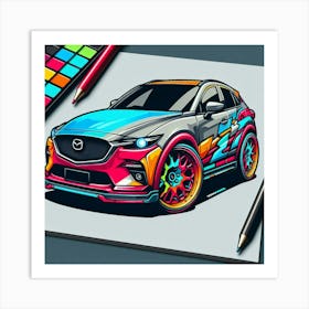 Mazda Cx-3 Vehicle Colorful Comic Graffiti Style on paper Art Print