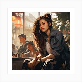 Girl Sitting In Boho Barista Art Print