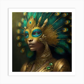 Firefly A Modern Illustration Of A Fierce Native American Warrior Peacock Iguana Hybrid Femme Fatale (14) Art Print