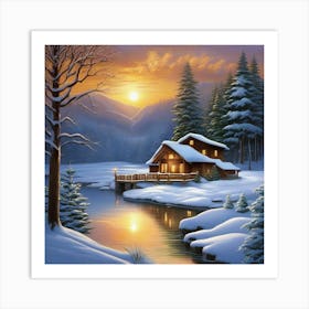 Cabin In The Snow 1 Art Print