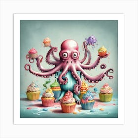 Octopus With Cupcakes 1 Art Print