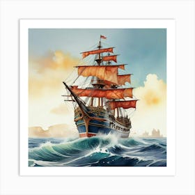 Pirate Ship In The Ocean 2 Art Print