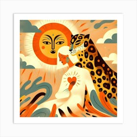 Sun, Girl, and The Leopard Art Print