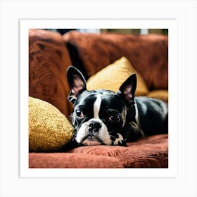 Boston Terrier Sleeping On The Couch (4) Art Print